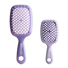 FHI Heat 2-Piece Unbrush Pastel Lavender Home & Go Set   What It Is  UNbrush® - Lavender helps brush thru hair effortlessly. Featuring the perfect blend of 105 dual length bristles, combined with an ultralight handle. Great for wet or dry hair. UNbrush® Mini - Lilac is the go to travel companion! The perfect blend of dual length bristles, combined with an ultralight mini handle, UNbrush Mini helps brush thru hair. Its compact size makes it great for travel!   What You Get        (1) Full size brush     (1) Mini brush    What It Does      DuoFlex Bristles work like magic for help brushing thru hair     Long bristles help brush thru hair      Mini bristles glide thru hair Works equally great on wet and dry hair     Special backless vented cushion helps with styling your hair      Easy-to-cle Mini Brush, Pastel Lavender, Travel Hairstyles, Hair Easy, Hair Long, Travel Companion, Dry Hair, Wet And Dry, Hair Brush