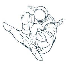 an astronaut floating in the air with his arm extended and one hand out to grab something