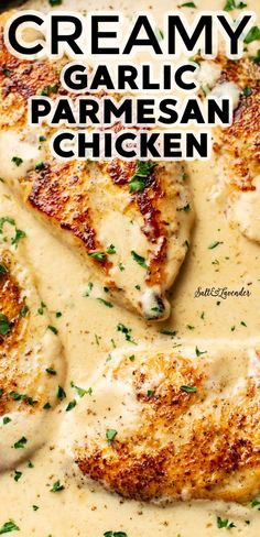 creamy garlic parmesan chicken in a white sauce