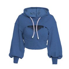 Sexy Solid Color Hooded Long-sleeved Hollow Sweater Fitted Trendy Hooded Tops, Trendy Fitted Hooded Top, Fitted Cropped Sweatshirt For Fall, Fitted Hoodie Sweatshirt, Fitted Long Sleeve Blue Hoodie, Winter Long Sleeve Crop Top For Streetwear, Winter Streetwear Long Sleeve Crop Top, Casual Hooded Crop Top For Winter, Hooded Crop Top For Winter