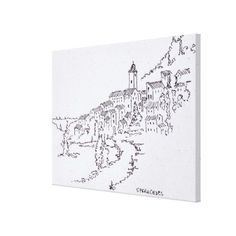 a drawing of a town on a white canvas