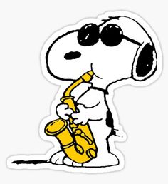 a cartoon character playing the saxophone with sunglasses on his face and holding it in one hand