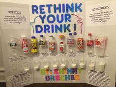 a poster explaining how to rethink your drink and what it contains in the bottles