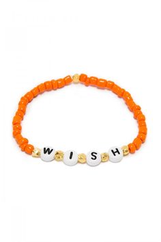 Trendy Orange Jewelry With Letter Beads, Personalized Orange Round Bead Jewelry, Adjustable Orange Jewelry With Letter Beads, Orange Heishi Bead Bracelet With Letter Beads, Orange Bracelets With Letter Beads, Orange Stretch Bracelet With Letter Beads, Orange Beaded Bracelets With Letter Beads, Friendship Jewelry With Letter And Heishi Beads, Orange Heishi Beads Jewelry For Friendship