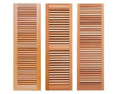 three wooden louvered doors with slatted design on the sides and bottom panels