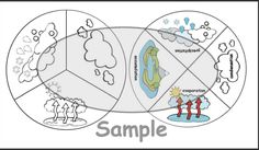 three circles with different types of plants and animals in them, labeled as sample text