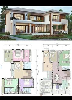 two story house plans with different levels and floor plans