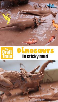 there are many dinosaurs in the mud with text overlay that says dinosaurs in sticky mud