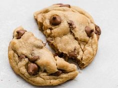 two chocolate chip cookies on top of each other