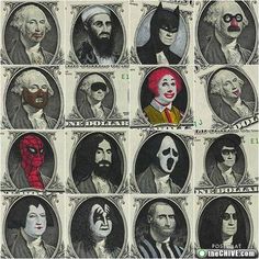 an image of clowns on one dollar bill