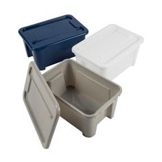 three plastic containers with lids and dividers