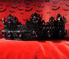 "Black Gothic Crown, King Crown, Male Crown, Men's Crown, Crowns and Tiaras, Gold, Medieval, Head Accessories, Custom Crown, Royal, Renaissance This is great handmade medieval style crown. Unique design and fine jewelry quality of work. Great accent for kings or queens or other noble character, great accessory for both events and regular usage. - Crown is made to fit head circumference, please measure the size as it showing on a picture. - Choose stones colors you like - Higher point 3\" ( 8 cm) Black Crowns King, Wedding Crown Men, Dark Crown Royal, Black And White Crown, Spiderman Wedding, Crown Male, Character Claims, Mens Crown, Crowns And Tiaras