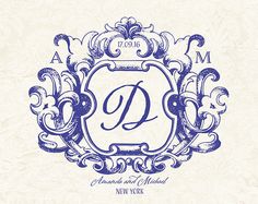 a blue and white monogrammed logo for a new york company, with the letter d on it