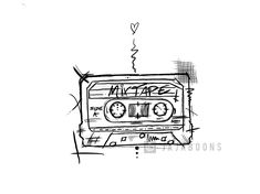 a drawing of an old school cassette tape recorder