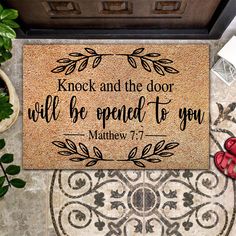 a door mat that says knock and the door will be opened to you