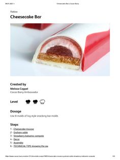 an advertisement for cheesecake bar with information about the ingredients and instructions to make it