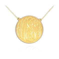 "Check out one of the hottest celebrity trend of all time: cut out monogram jewelry. This monogram necklace would make a wonderful gift for a family member who shares some of your initials, or a gift for yourself. Handmade in USA. Material: 24K Gold Plated .925 Sterling Silver Size: approximately 3/4\" in diameter Chain type: 1.5mm rope chain Chain length: Up to 20\" Information We Need from You: ► Initials: Initials to be on the pendant. Please indicate your initials in the \"Note to seller\" b Monogram Pendant, Silver Monogram, Monogram Jewelry, Monogram Necklace, Disc Pendant, Silver Engraving, Disc Necklace, Engraved Necklace, Custom Monogram