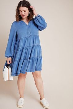 Anthropologie’s Plus Collection Is Getting Better With Age+#refinery29 Plunge Neck Dress, Plunging Neck Dress, Ethereal Dress, Mini Robes, Getting Better, Vintage Style Outfits, Mini Dress Party, Belted Dress, Long Maxi Dress