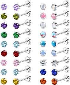 PRICES MAY VARY. 18 Pairs Flatback Earrings: Get 18 pairs of stunning stainless steel CZ stud earrings in variety of colors and designs, including opal, cubic zirconia, moonstone, turquoise and birthstone earrings, you'll have more options for daily wear. The AAAAA grade zirconia diamond adds a touch of elegance and perfectly matches any outfit Hypoallergenic Earrings for Sensitive Ears: Our cute screw back stainless steel earrings are made of 316L surgical steel, hypoallergenic, safe for sensit Flatback Earrings, Starter Earrings, Opal Birthstone, Sleeper Earrings, Flat Back Earrings, Surgical Steel Earrings, Birthstone Earrings, Stylish Rings, Tragus Piercings