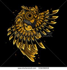 an artistic golden bird on a black background