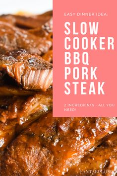 Close up of bbq pork steaks Pork Steak In The Crock Pot, Pork Shoulder Steak Crock Pot, Slow Cooker Pork Steaks, Crockpot Pork Steaks, Bbq Pork Steaks, Pork Steak Recipes