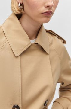 MANGO Belted Water Repellent Trench Coat | Nordstrom Double-breasted Gabardine Outerwear For Work, Spring Gabardine Pea Coat With Double-breasted Button Fastening, Spring Gabardine Pea Coat With Double-breasted Button, Gabardine Raincoat For Work In Fall, Fall Workwear Gabardine Raincoat, Gabardine Workwear Raincoat For Fall, Classic Spring Outerwear With Double-breasted Button, Classic Office Pea Coat With Belted Cuffs, Spring Workwear Pea Coat With Belted Cuffs