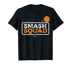 a black t - shirt that says smash squad with an orange and white cookie on it