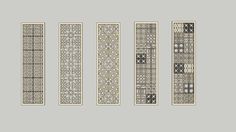 four different types of carved designs on a gray background, each with an intricate design