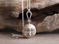 This celestial full moon face pendant necklace is made by using the ancient lost wax technique, one of the oldest techniques of silversmithing and is hand forged. The moon comes with a sterling silver chain of your choice or a wax cord of your choice. The moon and sun pendant is 20gr solid sterling silver made in great detail. A unique, ethereal and beautiful piece of jewelry that is ideal as a gift to yourself or to someone special.  The total length of the chain is 460mm, please contact me if Full Moon Forest, Moon Forest, Forest Jewelry, Face Pendant, Face Necklace, Sun Pendant, Moon Face, Celestial Jewelry, Lost Wax