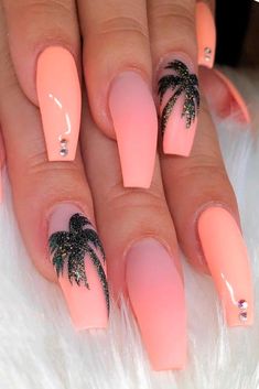 Special Summer Nail Designs For Exceptional Look ★ Fun Summer Nails, Peach Nails, Summer Nail Art, Colorful Nails, Cute Summer Nails, Summer Acrylic Nails, Beach Nails, Gel Nail Designs, Coffin Nails Designs