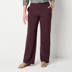 These St. John's Bay women's wide-leg pants will become a beloved wardrobe classic. Cut from soft stretch-ponte, this comfortable pair is cut for a regular-fit with an elastic pull-on waistband. Wear them with a blouse or t-shirt. Front Style: Flat FrontClosure Type: Full ElasticFit: Regular FitRise: At WaistFiber Content: 70% Rayon, 25% Nylon, 5% SpandexFabric Description: PonteInseam: 32 InLeg Style: Wide LegCare: Dry Flat, Machine Wash, Line DryCountry of Origin: Imported Large Pants, Womens Wide Leg Pants, Wardrobe Classic, Pull On Pants, Leg Pants, Wide Leg Pants, Wide Leg, Wardrobe, The Originals