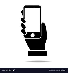 a hand holding a smart phone with a blank screen in it's palm icon