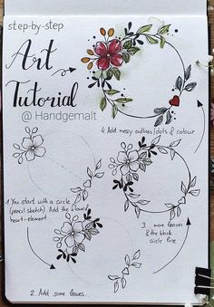 the instructions for how to make an art journal with flowers and leaves on top of it