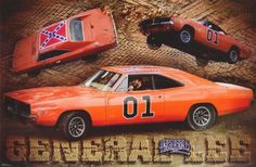 an orange muscle car with the number 10 on it's side and another red one behind it