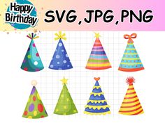 birthday party hats svg, png and clip art for children's parties