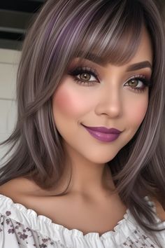 Makeup ideas and hair color ideas | Hairstyles Hair Color Ideas For Brunettes Short, Purple Grey Hair, Haircuts For Medium Length Hair, Layered Haircuts For Medium Hair, Haircuts For Medium Hair, Hair Inspiration Color