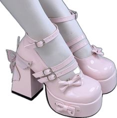 Harajuku Style Heels For Spring, Spring Harajuku Ankle Strap Heels, Pink Kawaii Closed Toe Heels, Cute Closed Toe Platform Heels, Cute Platform Heels With Round Toe, Pink Kawaii Heels, Harajuku Style Round Toe Synthetic Heels, Kawaii Platform Heels With Round Toe, Harajuku Ankle Strap Heels In Synthetic Material