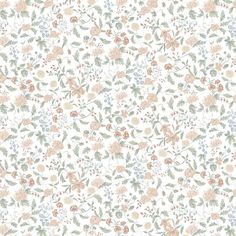 an image of a floral wallpaper with many different flowers and leaves on white background