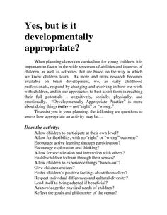 an article in the book yes, but is it developmental appropriate?