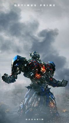 the movie poster for the upcoming film, opttron prime is shown in front of a cloudy