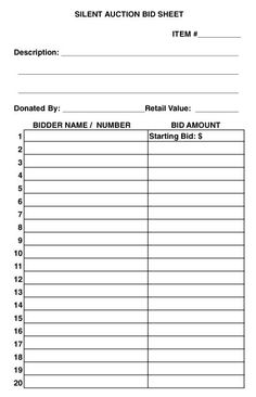 an auction bid sheet is shown in the form of a receipt or bill payment form