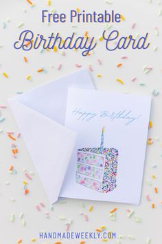 a birthday card with sprinkles and a cake on it that says, free printable birthday card