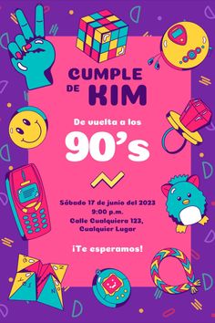 retro, 90s, cumpleaños, invitación virtual, template, virtual invitation, birthday invitation, canva, editable, gratis, plantilla gratis en canva, colorido 90s Invitation Ideas, 90’s Party, Nails Latina, 90s Nails, Nails For Wedding, Dancing Pose, 90s Birthday, Nails Round, 90s Theme Party