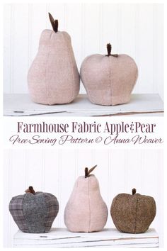 three different types of fabric pumpkins sitting on top of each other, with the words farmhouse