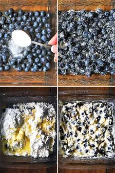 four photos showing how to make blueberry cobble