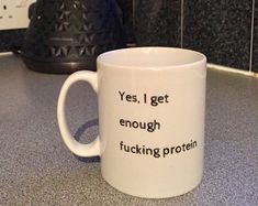 Enough fucking protein Mug - funny coffee mugs - ceramic cups - We’ve got the best swear mugs and expressions for friends and family with a little more than an average mouth: Profanity! The Profanity Shop has all the most colourful and creative swearing you could ever need to express your thoughts. Don’t feel like lining up at Starbucks? Join us in believing that nothing is better than mediocre roasts with some expletives mixed in. Take a look at our mugs and let us know what you fancy. Vegan Birthday, Vegan Humor