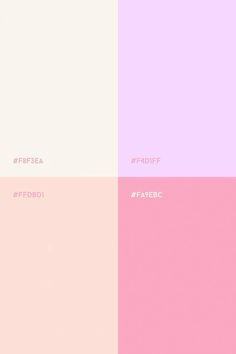 four different color swatches with the words ffffea on them in white, pink, and blue