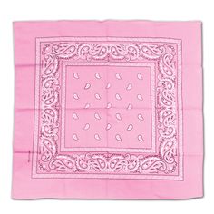 a pink bandana with white paisley on it and a square design in the center