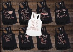 six women's tank tops that say it's my birthday and i have wine