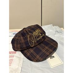 * Navy Plaid Hat Chain Stitch Embroidered Logo At Front Unstructured, Low-Profile Fit 6-Panel Construction Adjustable Slide In Antique Brass At Back Features Branded Loop Label 100% Wool Wipe Clean Made In China * One Size; Adjustable Luxury Brown Hat With Embroidered Logo, Designer Brown Hat With Embroidered Logo, Vintage Baseball Cap With Embroidered Logo, Porsche Accessories, Hat Chain, Plaid Hat, Plaid Hats, Aime Leon Dore, Porsche 356